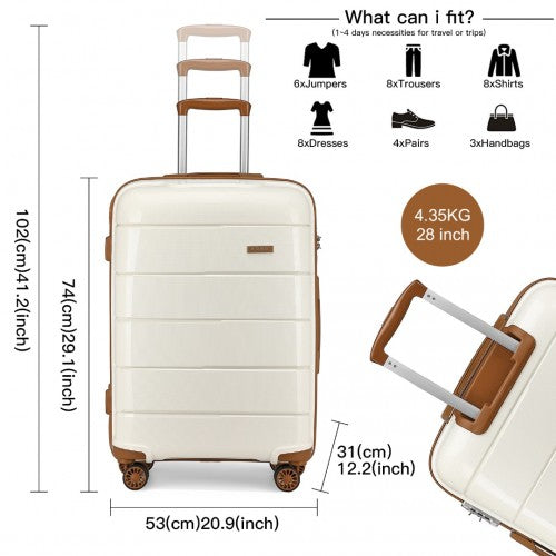 K1997L - KONO 20-24-28” HARD SHELL PP SUITCASE SET - CREAM