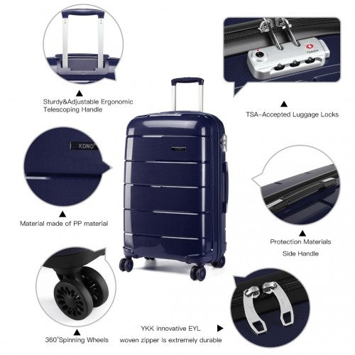 K1997L - KONO 20 INCH CABIN SIZE HARD SHELL PP SUITCASE - NAVY