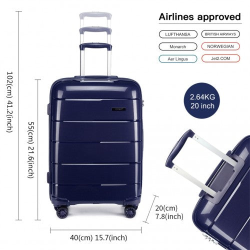 K1997L - KONO 20 INCH CABIN SIZE HARD SHELL PP SUITCASE - NAVY