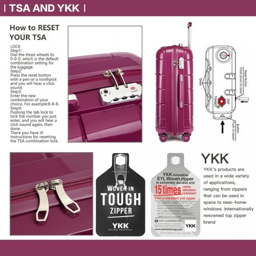 K1997L - KONO 20-24-28” HARD SHELL PP SUITCASE SET - PURPLE