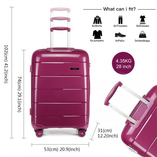 K1997L - KONO 20-24-28” HARD SHELL PP SUITCASE SET - PURPLE