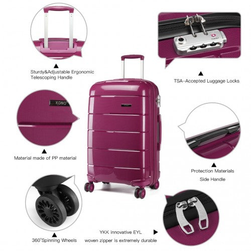 K1997L - KONO 20-24-28” HARD SHELL PP SUITCASE SET - PURPLE