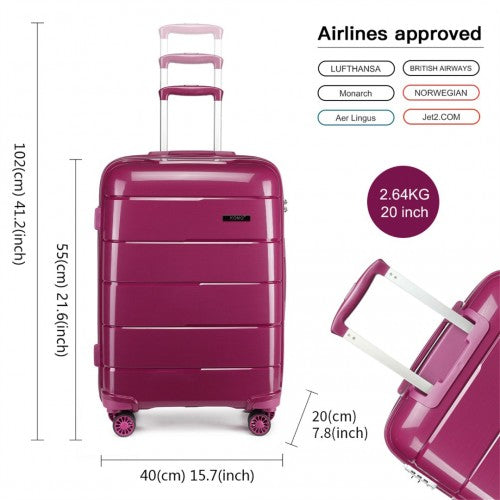 K1997L - KONO 20-24-28” HARD SHELL PP SUITCASE SET - PURPLE