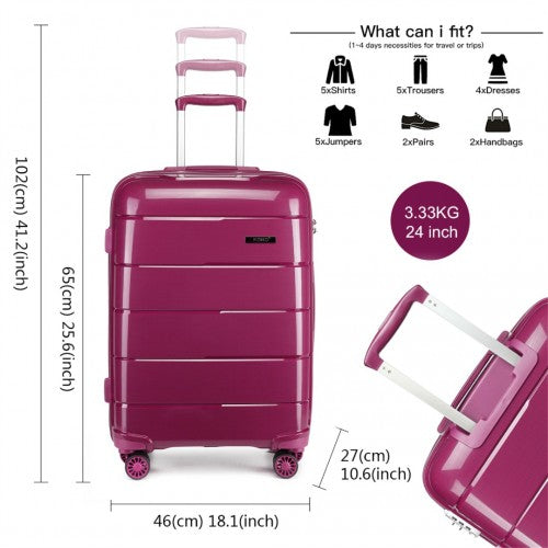 K1997L - KONO 20-24-28” HARD SHELL PP SUITCASE SET - PURPLE