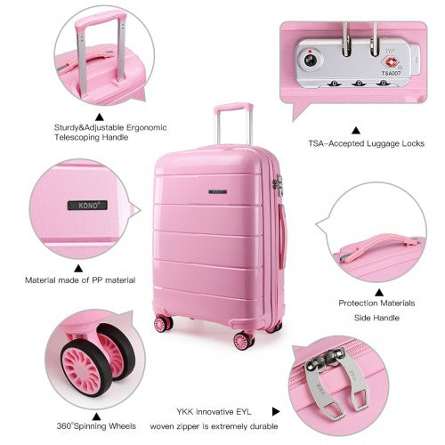 K1997L - KONO 20-24-28” HARD SHELL PP SUITCASE SET - PINK