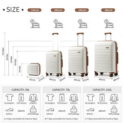 K2091L - Kono Multi Texture Hard Shell PP Suitcase With TSA Lock And Vanity Case 4 Pieces Set - Classic Collection - Cream