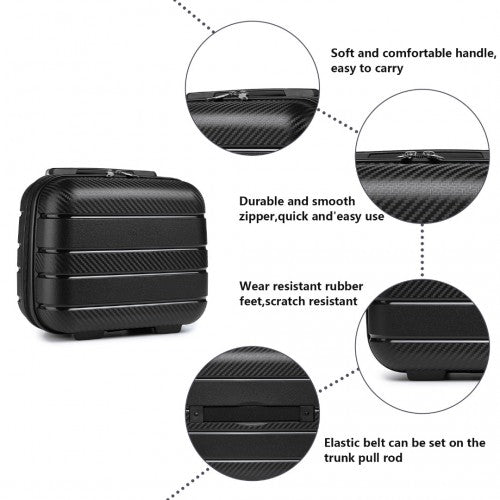 K2091L - Kono Multi Texture Hard Shell PP Suitcase With TSA Lock And Vanity Case 4 Pieces Set - Classic Collection - Black