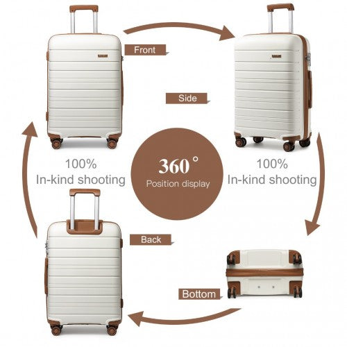 K2091L - Kono Multi Texture Hard Shell PP Suitcase With TSA Lock And Vanity Case 4 Pieces Set - Classic Collection - Cream