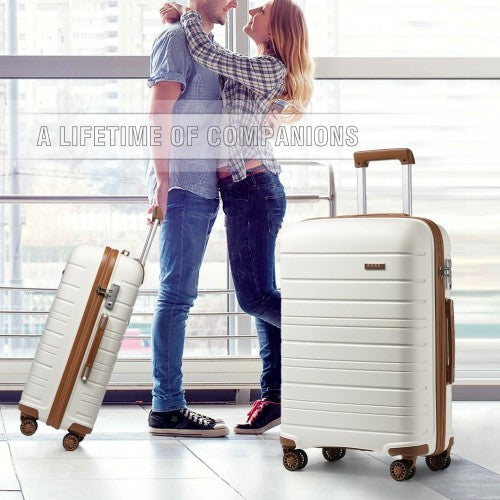 K2091L - Kono Multi Texture Hard Shell PP Suitcase With TSA Lock And Vanity Case 4 Pieces Set - Classic Collection - Cream