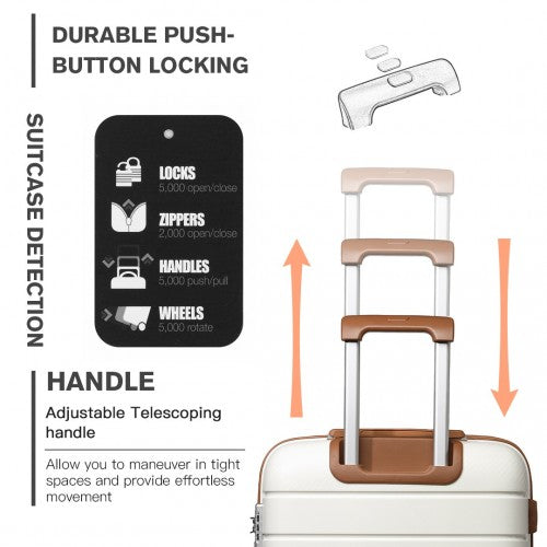 K2091L - Kono Multi Texture Hard Shell PP Suitcase With TSA Lock And Vanity Case 4 Pieces Set - Classic Collection - Cream