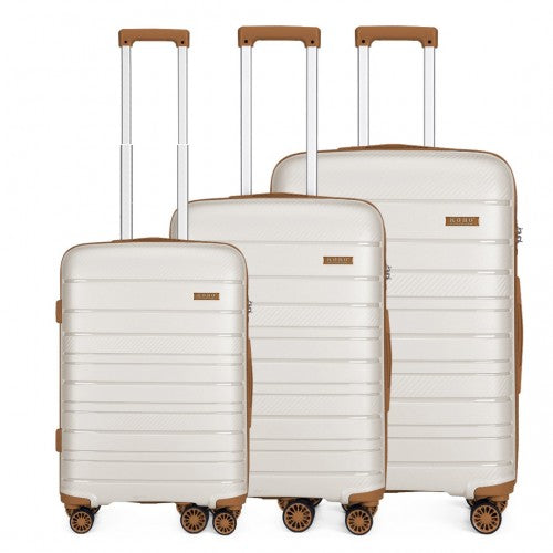 K2091L - Kono Multi Texture Hard Shell PP Suitcase 3 Pieces Set - Classic Collection - Cream