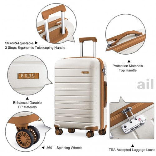 K2091L - Kono 20 Inch Multi Texture Hard Shell PP Suitcase - Classic Collection - Cream