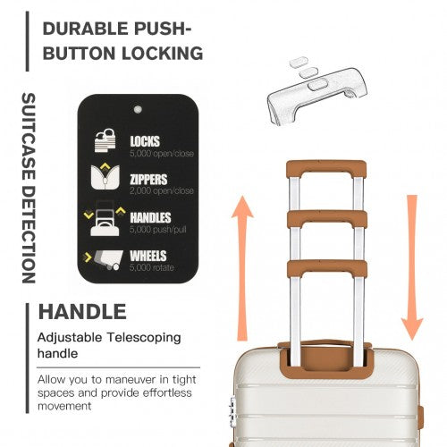 K2091L - Kono Multi Texture Hard Shell PP Suitcase 3 Pieces Set - Classic Collection - Cream