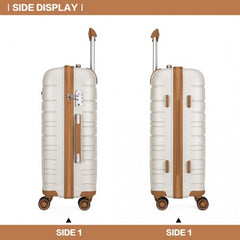 K2091L - Kono Multi Texture Hard Shell PP Suitcase 3 Pieces Set - Classic Collection - Cream