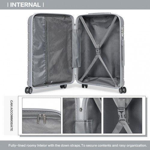 K2091L - Kono 20 Inch Multi Texture Hard Shell PP Suitcase - Classic Collection - Grey