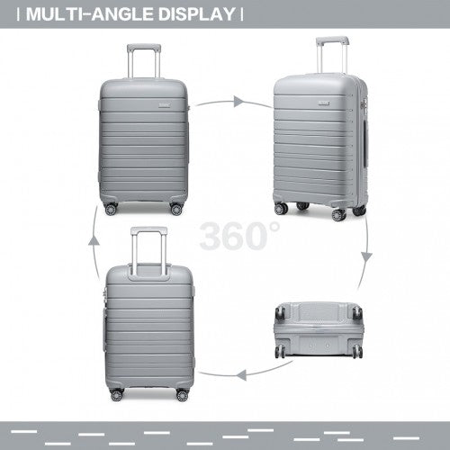 K2091L - Kono Multi Texture Hard Shell PP Suitcase 3 Pieces Set - Classic Collection - Grey