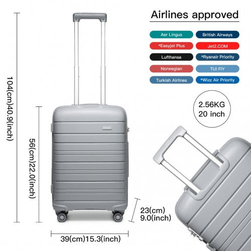 K2091L - Kono 20 Inch Multi Texture Hard Shell PP Suitcase - Classic Collection - Grey