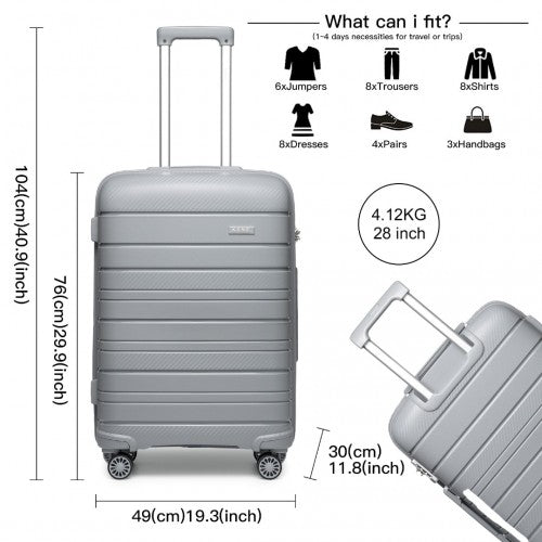 K2091L - Kono 28 Inch Multi Texture Hard Shell PP Suitcase - Classic Collection - Grey