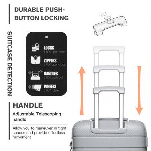 K2091L - Kono Multi Texture Hard Shell PP Suitcase With TSA Lock And Vanity Case 4 Pieces Set - Classic Collection - Grey