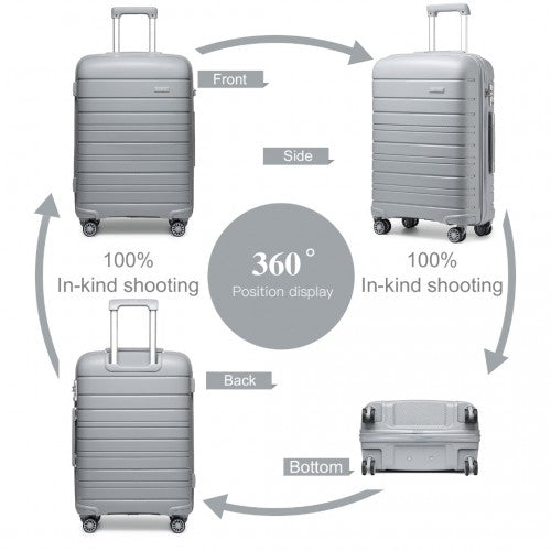 K2091L - Kono Multi Texture Hard Shell PP Suitcase With TSA Lock And Vanity Case 4 Pieces Set - Classic Collection - Grey