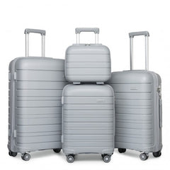 K2091L - Kono Multi Texture Hard Shell PP Suitcase With TSA Lock And Vanity Case 4 Pieces Set - Classic Collection - Grey