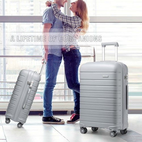 K2091L - Kono Multi Texture Hard Shell PP Suitcase With TSA Lock And Vanity Case 4 Pieces Set - Classic Collection - Grey