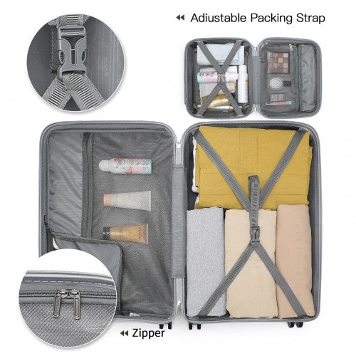 K2091L - Kono Multi Texture Hard Shell PP Suitcase With TSA Lock And Vanity Case 4 Pieces Set - Classic Collection - Grey