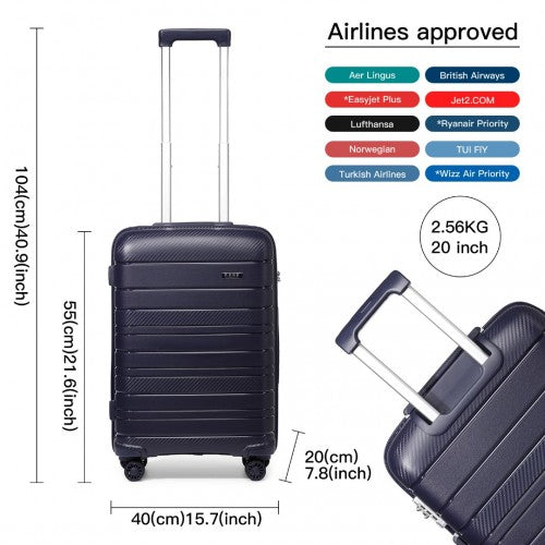 K2091L - Kono 20 Inch Multi Texture Hard Shell PP Suitcase - Classic Collection - Navy