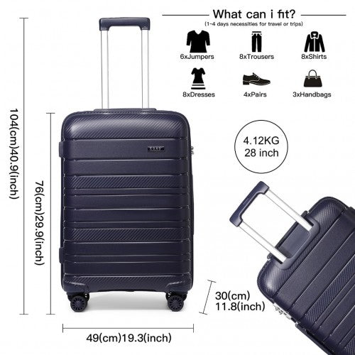 K2091L - Kono 28 Inch Multi Texture Hard Shell PP Suitcase - Classic Collection - Navy