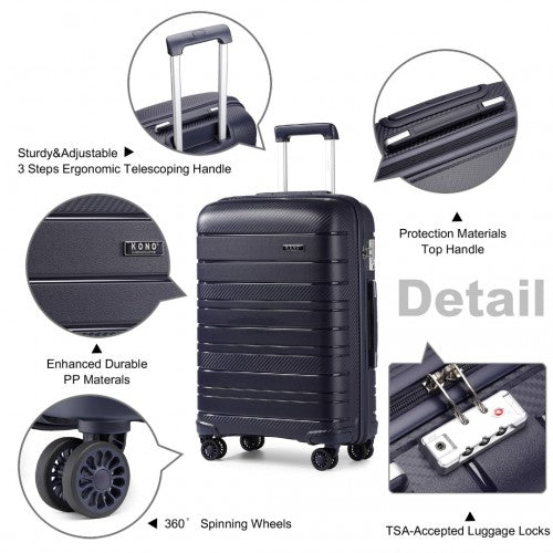 K2091L - Kono 20 Inch Multi Texture Hard Shell PP Suitcase - Classic Collection - Navy