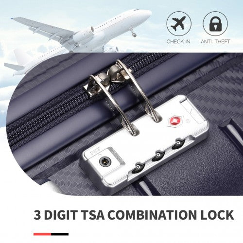 K2091L - Kono Multi Texture Hard Shell PP Suitcase With TSA Lock And Vanity Case 4 Pieces Set - Classic Collection - Navy