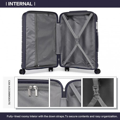 K2091L - Kono Multi Texture Hard Shell PP Suitcase With TSA Lock And Vanity Case 4 Pieces Set - Classic Collection - Navy