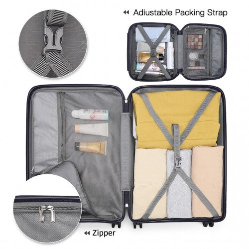 K2091L - Kono Multi Texture Hard Shell PP Suitcase With TSA Lock And Vanity Case 4 Pieces Set - Classic Collection - Navy