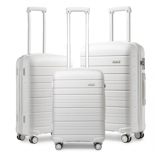 K2091L - Kono Multi Texture Hard Shell PP Suitcase 3 Pieces Set - Classic Collection - White