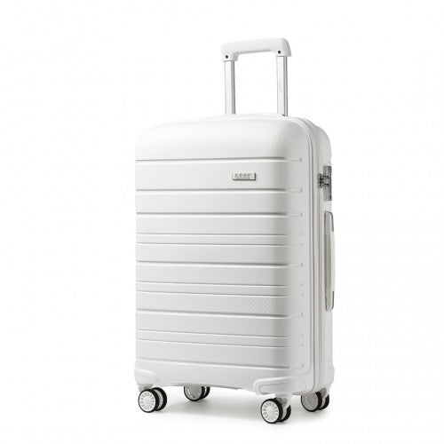 K2091L - Kono 20 Inch Multi Texture Hard Shell PP Suitcase - Classic Collection - White