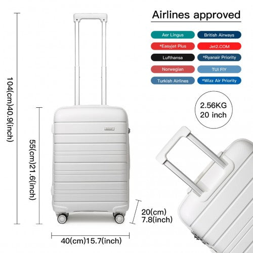 K2091L - Kono 20 Inch Multi Texture Hard Shell PP Suitcase - Classic Collection - White