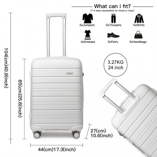 K2091L - Kono 24 Inch Multi Texture Hard Shell PP Suitcase - Classic Collection - White