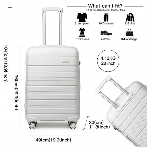 K2091L - Kono 28 Inch Multi Texture Hard Shell PP Suitcase - Classic Collection - White