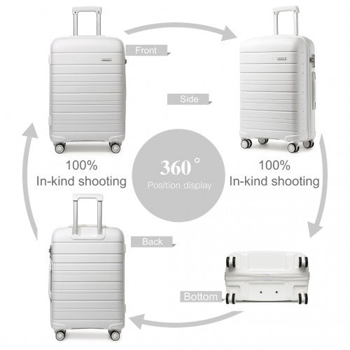 K2091L - Kono Multi Texture Hard Shell PP Suitcase With TSA Lock And Vanity Case 4 Pieces Set - Classic Collection - White