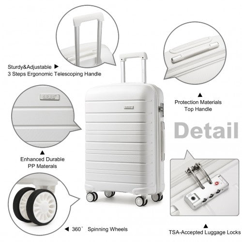 K2091L - Kono Multi Texture Hard Shell PP Suitcase With TSA Lock And Vanity Case 4 Pieces Set - Classic Collection - White