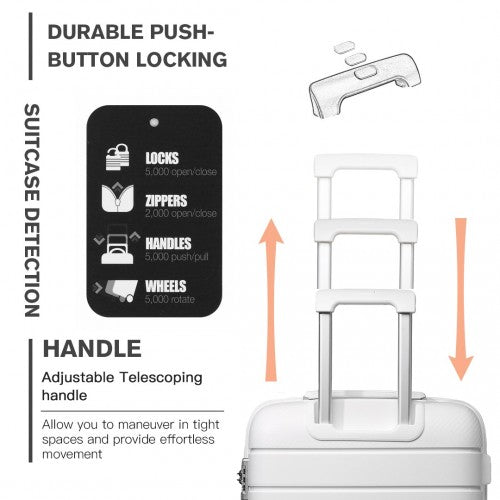 K2091L - Kono Multi Texture Hard Shell PP Suitcase With TSA Lock And Vanity Case 4 Pieces Set - Classic Collection - White