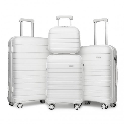 K2091L - Kono Multi Texture Hard Shell PP Suitcase With TSA Lock And Vanity Case 4 Pieces Set - Classic Collection - White