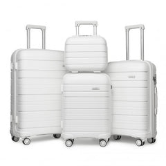 K2091L - Kono Multi Texture Hard Shell PP Suitcase With TSA Lock And Vanity Case 4 Pieces Set - Classic Collection - White