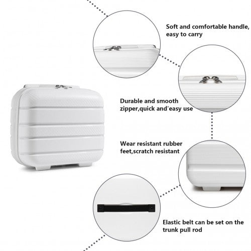 K2091L - Kono Multi Texture Hard Shell PP Suitcase With TSA Lock And Vanity Case 4 Pieces Set - Classic Collection - White