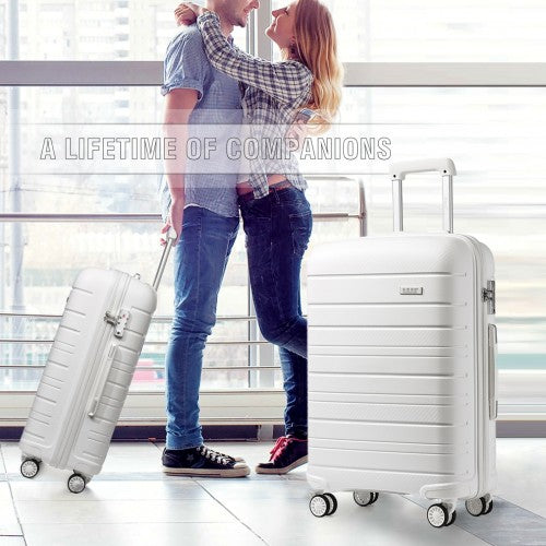 K2091L - Kono Multi Texture Hard Shell PP Suitcase With TSA Lock And Vanity Case 4 Pieces Set - Classic Collection - White