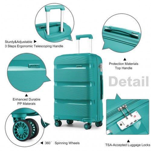 K2092L - Kono Bright Hard Shell PP Suitcase 3 Pieces Set - Classic Collection - Blue/Green