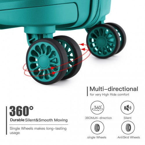 K2092L - Kono Bright Hard Shell PP Suitcase 3 Pieces Set - Classic Collection - Blue/Green