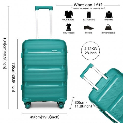 K2092L - Kono Bright Hard Shell PP Suitcase 3 Pieces Set - Classic Collection - Blue/Green