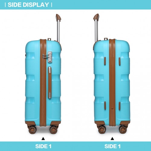 K2092L - Kono 20 Inch Bright Hard Shell PP Carry-On Suitcase In Cabin Size - Blue And Brown