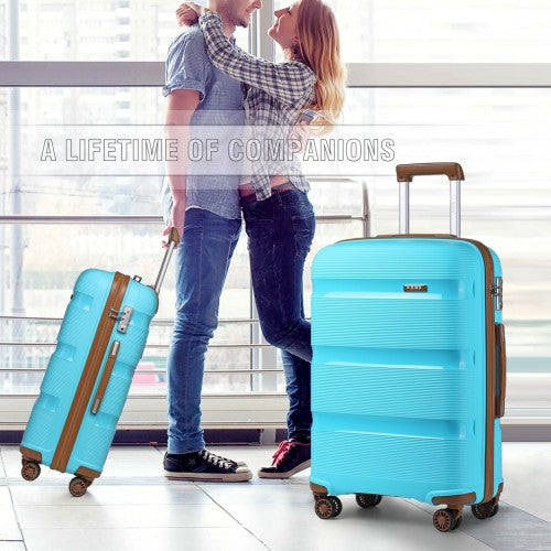 K2092L - Kono 24 Inch Bright Hard Shell PP Suitcase - Classic Collection - Blue And Brown